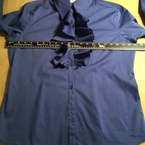 NINETY Pre-owned Stretchy Fitted RUFFLE Blouse, FRENCH BLUE; Size 14 - Picture 3 of 7